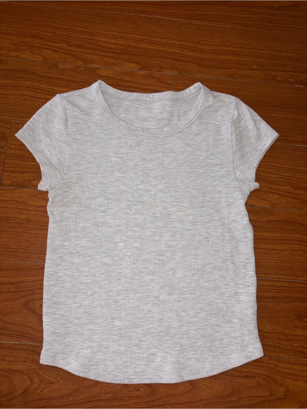 American Eagle Light Heather Gray Ribbed Short Sleeve Tee